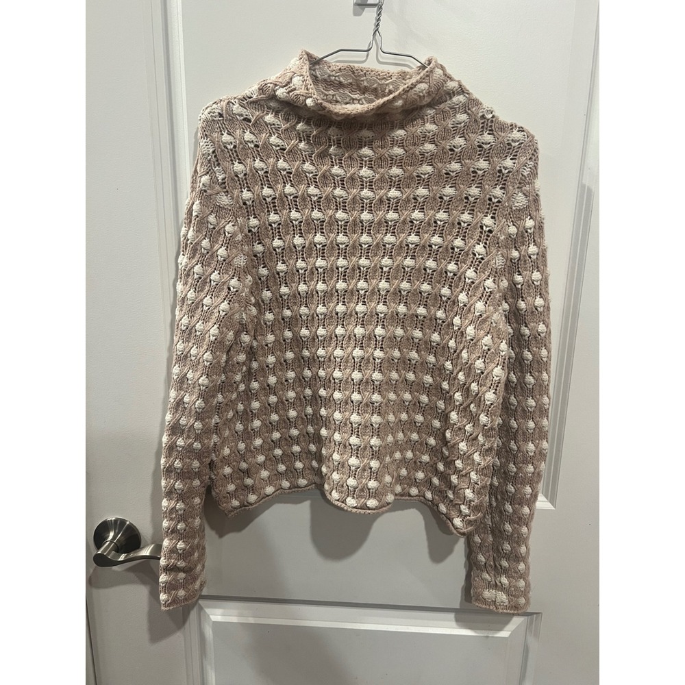 Sleeping on Snow Womens Sweater Popcorn Knit Mock Neck Tan Cream Size S